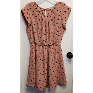 SWEET RAIN Pink Dress with Black Birds Size Large